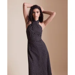 Vestido midi con lino cuello cruzado