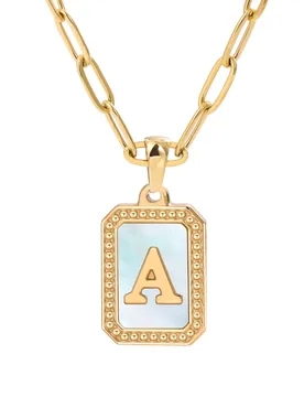 Stainless Steel A-Z Letter Shell Pendant Necklace for Women 26 Alphabet Initial Shell Square Necklace Fashion Jewelry Gifts - Aliexpress - FashionsVida