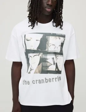 Herren The Cranberries Oversized Lizenz-Print T-Shirt White Größe Large - boohooMAN - FashionsVida