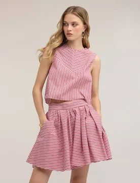 Top de mujer crop de popelina a rayas ajuste boxy escote redondo con motivo de gota en la espalda - Motivi - FashionsVida