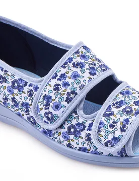 Milly Women's Extra Wide Fabric Shoes for Swollen Feet - Blue/Lilac Floral - Size: 3 XXW - Cosyfeet - FashionsVida