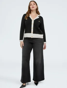 Chaqueta de mujer de punto fino con perfiles en contraste - Fiorella Rubino - FashionsVida