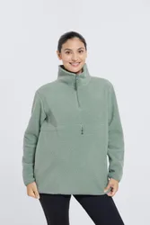 Cosy Sherpa Half-Zip Fleece - Green - Green - Size: 14
