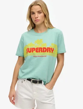 Superdry Damen Lässiges Outdoor T-shirt mit Streifen Green - Größe: 42 - 39.99 - FashionsVida
