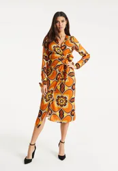 Women's Floral Midi Wrap Dress In Orange & Yellow Size: 10 - Multicolor - Size: 10