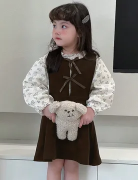 Vestido con escote redondo, corto y lindo, con decoración de moño, estampado floral para niña joven 5Y - Shein - FashionsVida