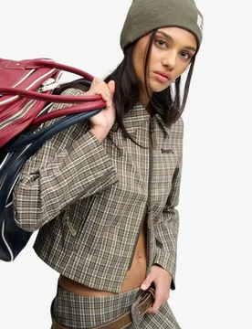 Superdry Damen Bench Karierte Jacke mit Doppelreißverschluss Green - Größe: XL - 94.99 - FashionsVida