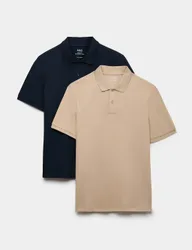 Ultimate 2 Pack Cotton Rich Polo Shirts Sand Mix male