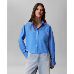Camisa mujer corta de popelín con logo