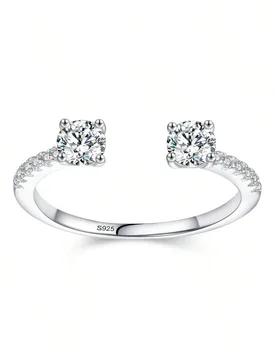 Pieza Anillo ajustable de plata de ley 925 con elegante circonita cúbica redonda, joyería de plata exquisita para votos de boda de mujer 5 - Shein - FashionsVida