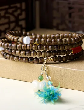 Premium buttery agarwood multi-loop bracelet with amber, agate, and bodhi root beads, butterfly charm - Aliexpress - FashionsVida