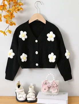 Chica Joven Cárdigan aplique 3d con botón delantero 6Y - Shein - FashionsVida
