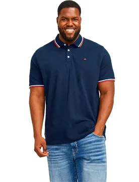 Polo à Manches Courtes Paulos Plus Size Navy Blue / Red / White 6XL - Jack & jones - FashionsVida