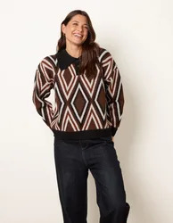 Diamond Knit Polo Jumper - S/M / MOCHA/BURGUNDY - female