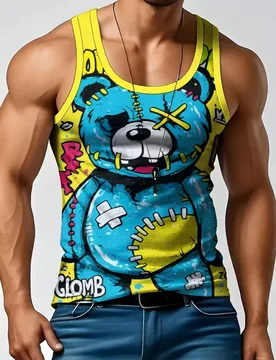 New Blue bear print Running Breathable sleeveless men's vest spring summer Lightweight quick-dry fitness t-shirts and tank tops - Aliexpress - FashionsVida