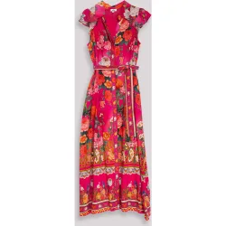 Vestido midi estampado floral con cinturón y cierre frontal