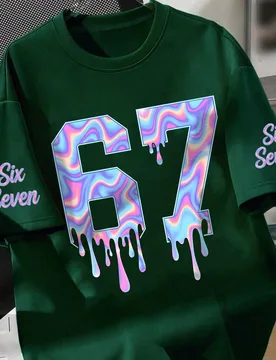 Camiseta de manga corta con cuello redondo con estampado de dígito y letra "67" de estilo cyberpunk, ropa nueva y cómoda para niñas en primavera/ve - Shein - FashionsVida