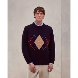 Sueter cuello redondo intarsia rombos hombre