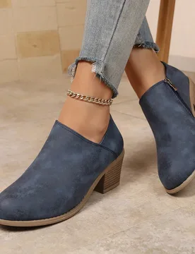 Botas de tobillo casuales con cremallera lateral y tacón grueso para mujer, botas Chelsea de tacón grueso, botas de motocicleta, botas de montar, bo - Shein - FashionsVida