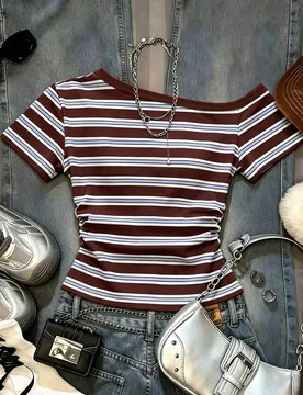 Camiseta casual versátil de uso diario con bloques de color a rayas para mujer XS - Shein - FashionsVida