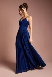 Women's V neck Cami Shimmer Pleated Maxi Dress in Navy Size: 16 - Navy - Size: 16