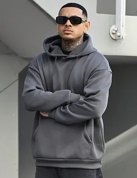 Sudadera con capucha casual de unicolor para hombres, con hombros caídos, manga larga, cordón y bolsillo, adecuada para otoño/invierno y vuelta al - Shein - FashionsVida