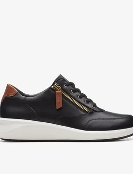 Womens Un Rio Zip Black Leather Trainers - Size 8 Wide Fit (Uk Shoe) - Clarks - FashionsVida