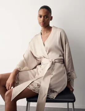 Satin Lace Trim Relaxed Fit Short Wrap Light Buff female - Autograph - FashionsVida