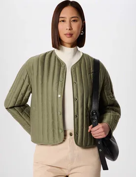 Quilted Collarless Jacket Khaki female - Whistles - FashionsVida