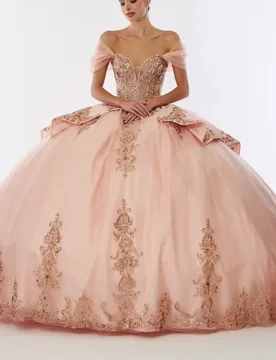 Pink Quinceanera Dresses Off The Shoulder Gold Applique Lace Beading Tull Corset Party Birthday Sweet 16 Dress Vestidos 15 De - Aliexpress - FashionsVida