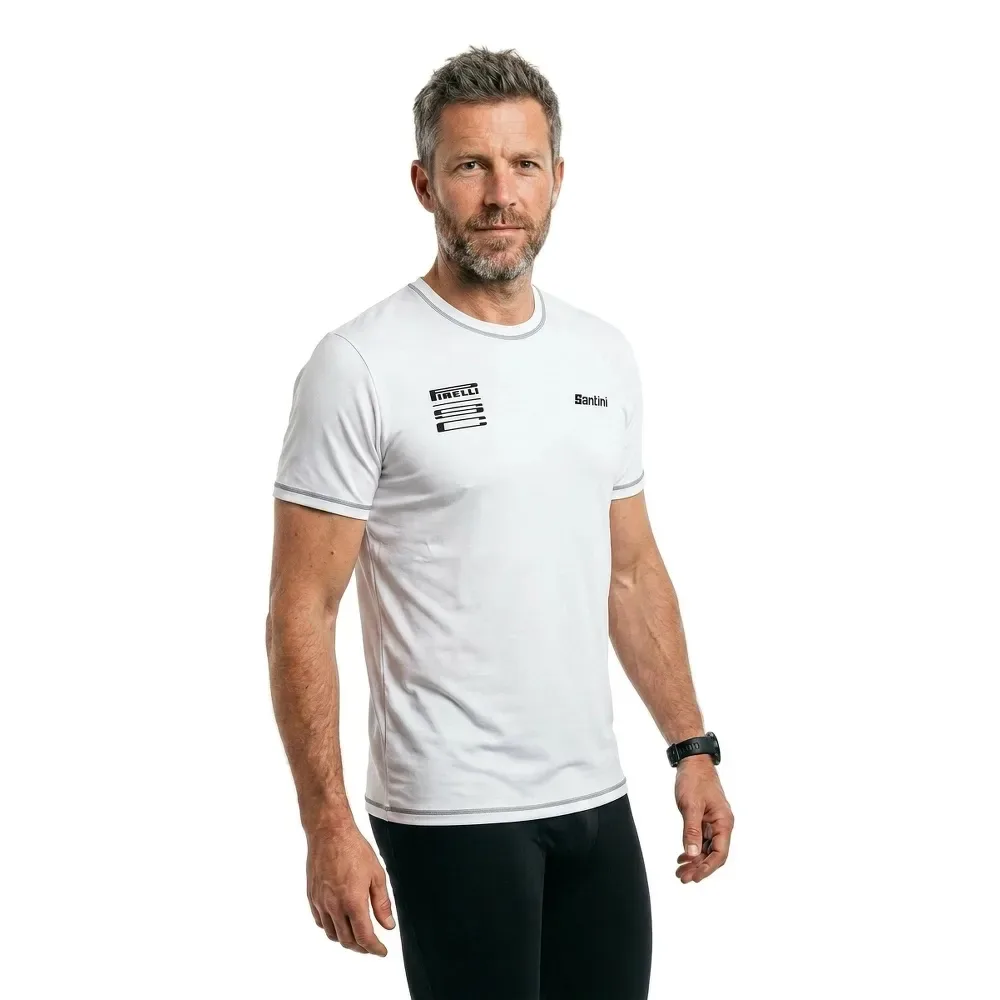 Maglietta A Maniche Corte Pirelli Wheel White - Santini - FashionsVida