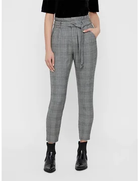 Pantalon High Waist Paperbag Check Grey / Checks White XS - Vero moda - FashionsVida