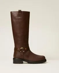 Bottes motardes montantes en cuir avec anneau