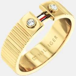 Anillo Stripes de acero dorado y cristal
