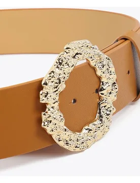 Cinturón con hebilla de mujer con logo pespunteado - Lola Casademunt - FashionsVida