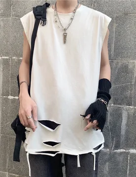 Fall Sleeveless Ripped Hole Men Tank Top Korean Fashion Trend 2xl 3xl Oversized All-match Inside T Shirt Hip Hop Punk Streetwear - Aliexpress - FashionsVida
