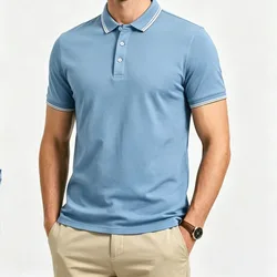 Button Men's Polo Shirt Summer Collar Striped Stand Collar Short Sleeved Men's Top