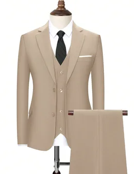 Conjunto de traje de 2 piezas de unicolor para hombre, elegante blazer de un solo pecho de corte slim fit y pantalones, traje formal para bodas, negoc - Shein - FashionsVida