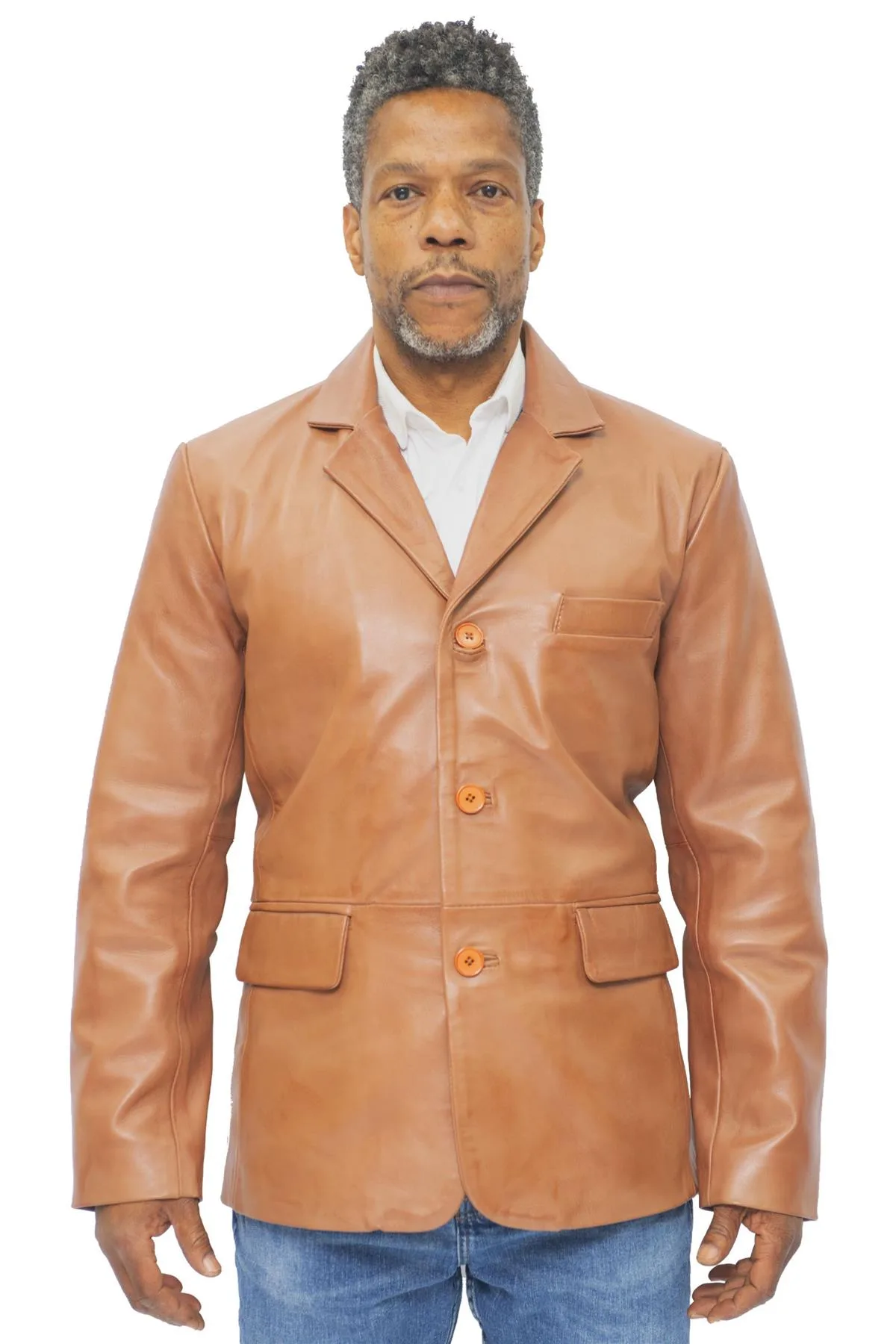 Mens 3 Button Blazer Jacket-Dubai - Tan - Size 5xl - Infinity Leather - FashionsVida