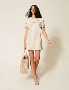 Robe courte en lin mélangé avec broderie - TWINSET - FashionsVida