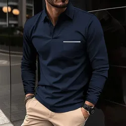 Spring Long Sleeve V-Neck Button Pocket Men's Casual Top
