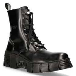 Unisex Boots Leather Ankle Tower Biker Boots-M-Wall026n-C5 - Black - Size Eu 36