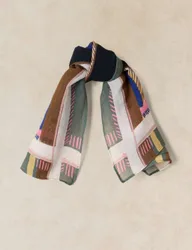 Cotton Blend Printed Square Scarf Navy Mix female