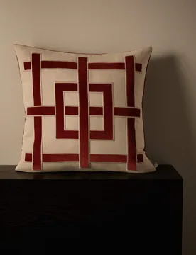 Pure Cotton Geometric Appliqué Cushion Red Mix - M&S X Kelly Hoppen - FashionsVida