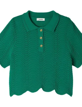 Jersey de mujer corto de punto de fantasía con cuello polo y manga corta - sandro - FashionsVida