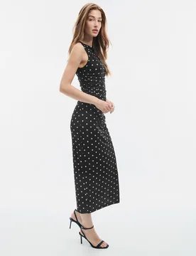Midikleid mit Tupfen-Print Schwarz S - Stradivarius - FashionsVida