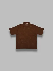 Tussah silk cotton mesh knit skipper polo