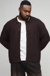 Herren Plus Basic Kastenförmiges Gebürstetes Strickshirt Dark Brown Größe 2XL