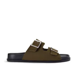 Women's Zarlea Buckle Olive Suede Flat Sandals in Green Size: 6-Standard Fit - Green - Size: 6-Standard Fit