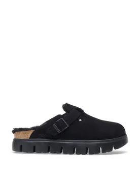 Boston Chunky Suede Shearling Buckle Clogs Black female - Birkenstock - FashionsVida